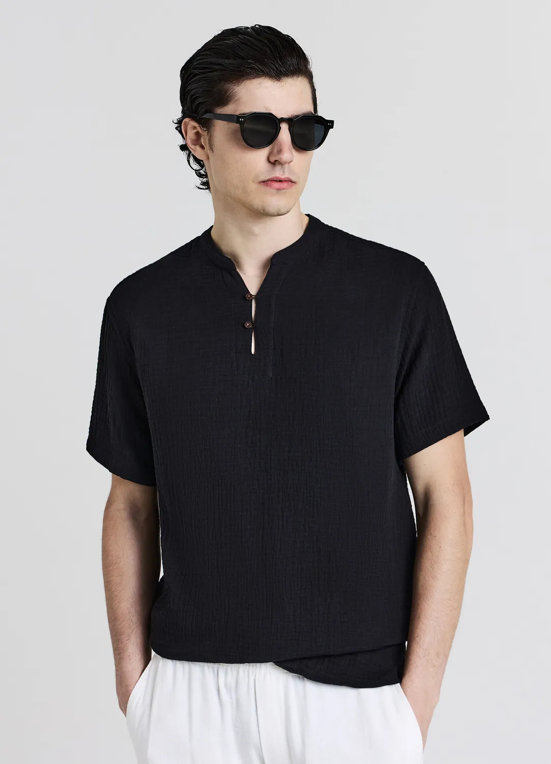 Calliope chemise homme coton gaufré manches courtes