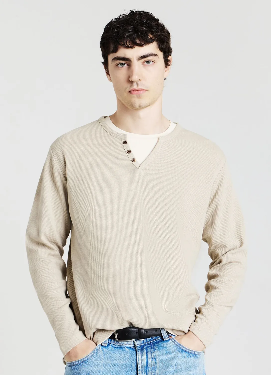 Calliope T-shirt manches longues col serafino homme L uni