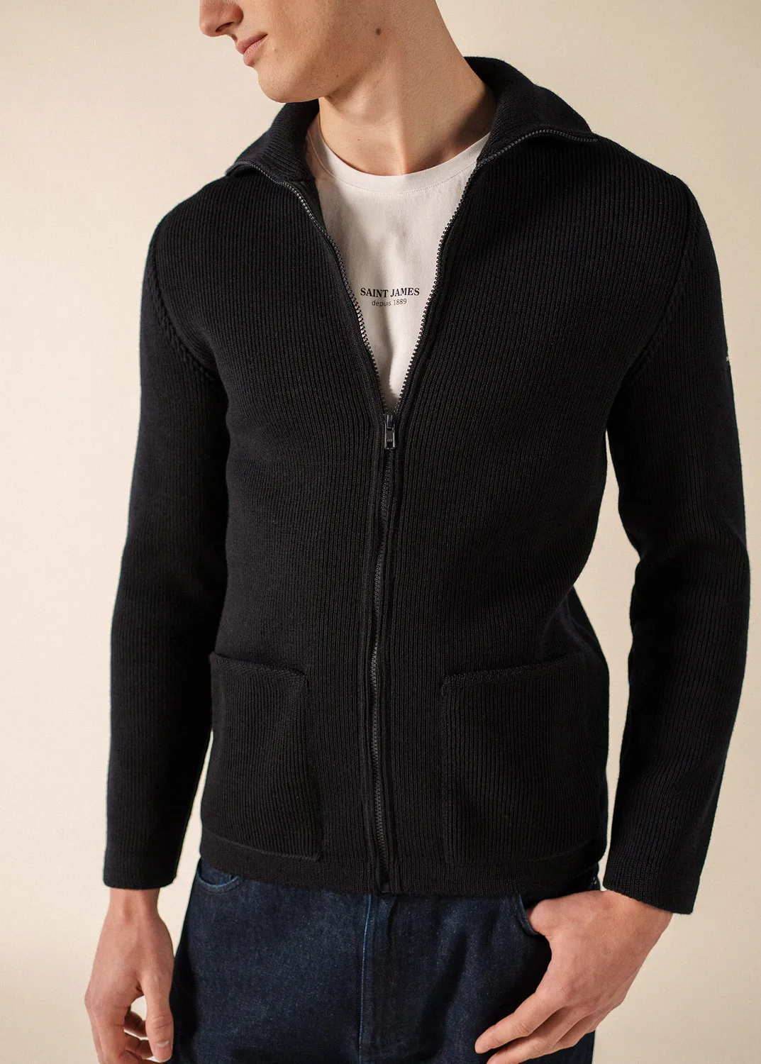Saint James Quiberon gilet navy laine zippé