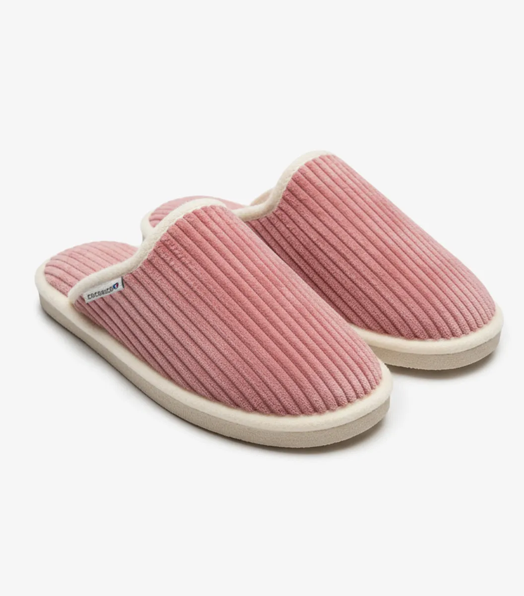 Cocorico Velours mules homme rose laine française
