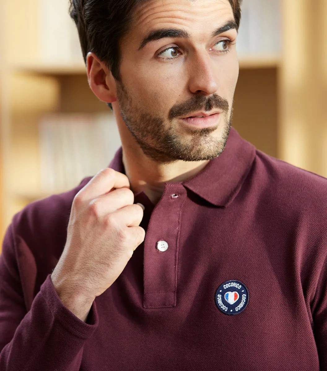 Cocorico Blason Polo Manches Longues Homme Bordeaux piqué