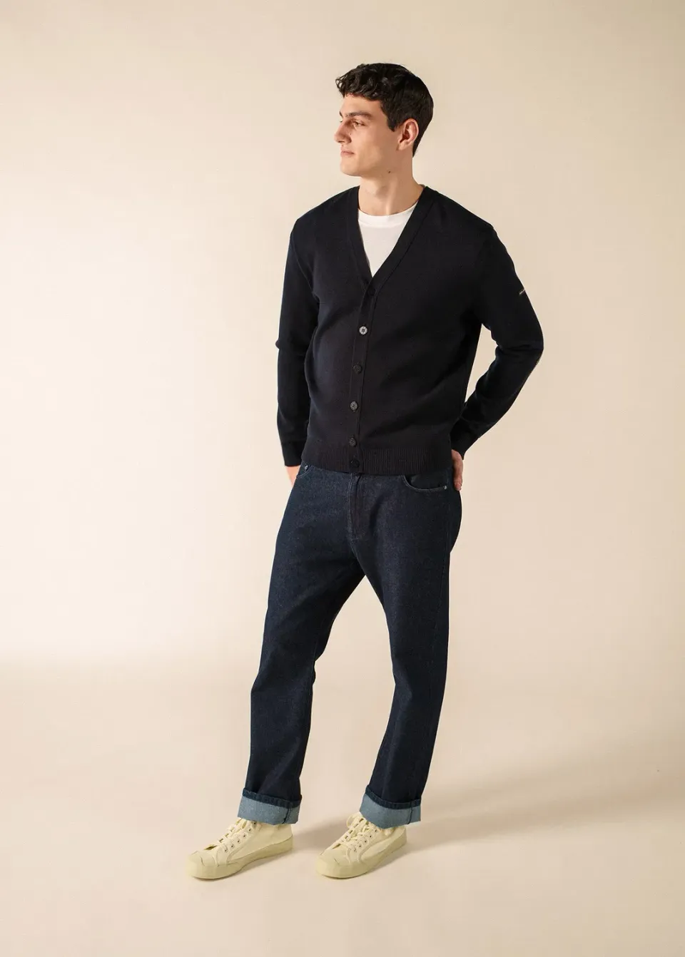 Saint James Equipage cardigan navy/écume 100% laine