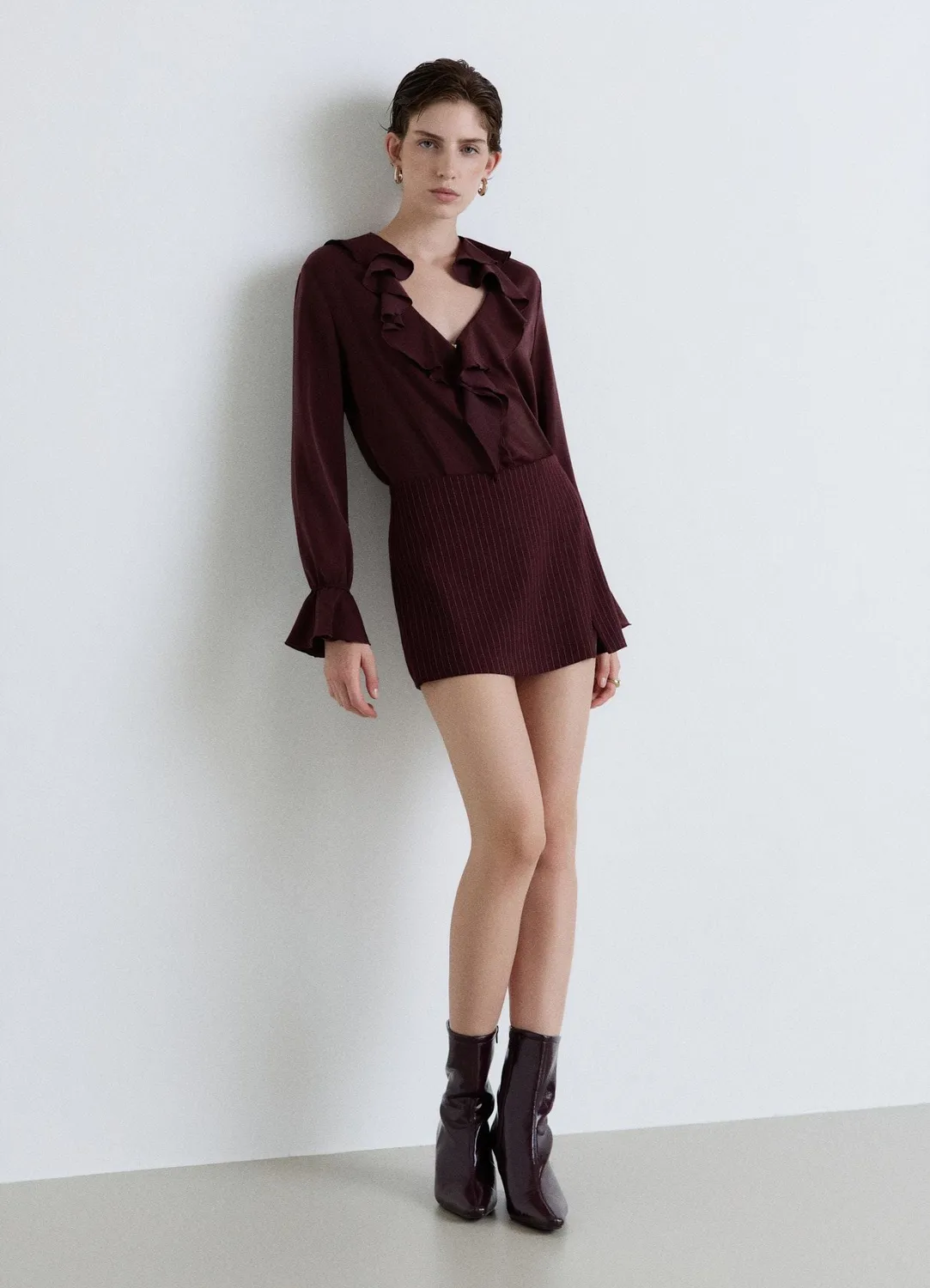 Calliope blouse volants satinée col V femme S
