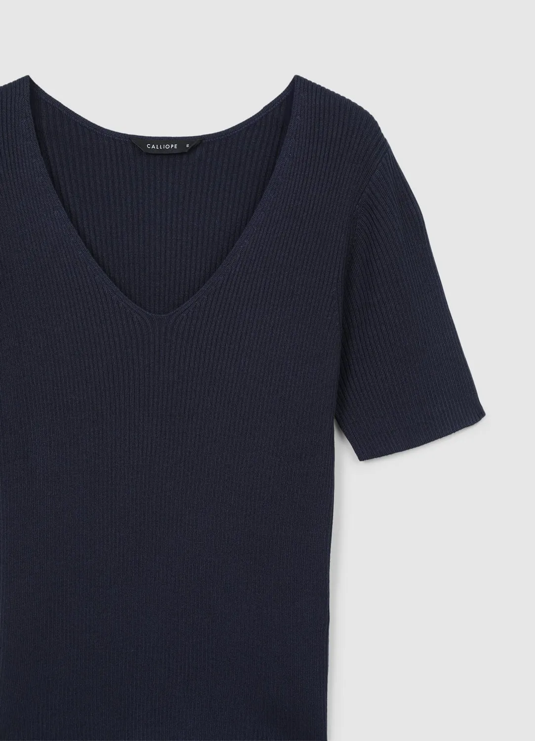 Calliope t-shirt col V femme côtelé manches courtes