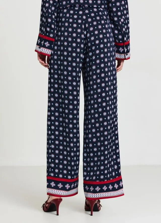 Calliope pantalon palazzo satiné imprimé femme bureau