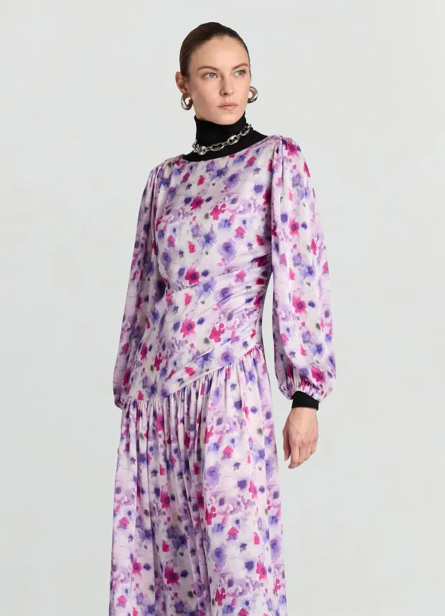 Calliope Arabia robe satin fleurs manches longues femme