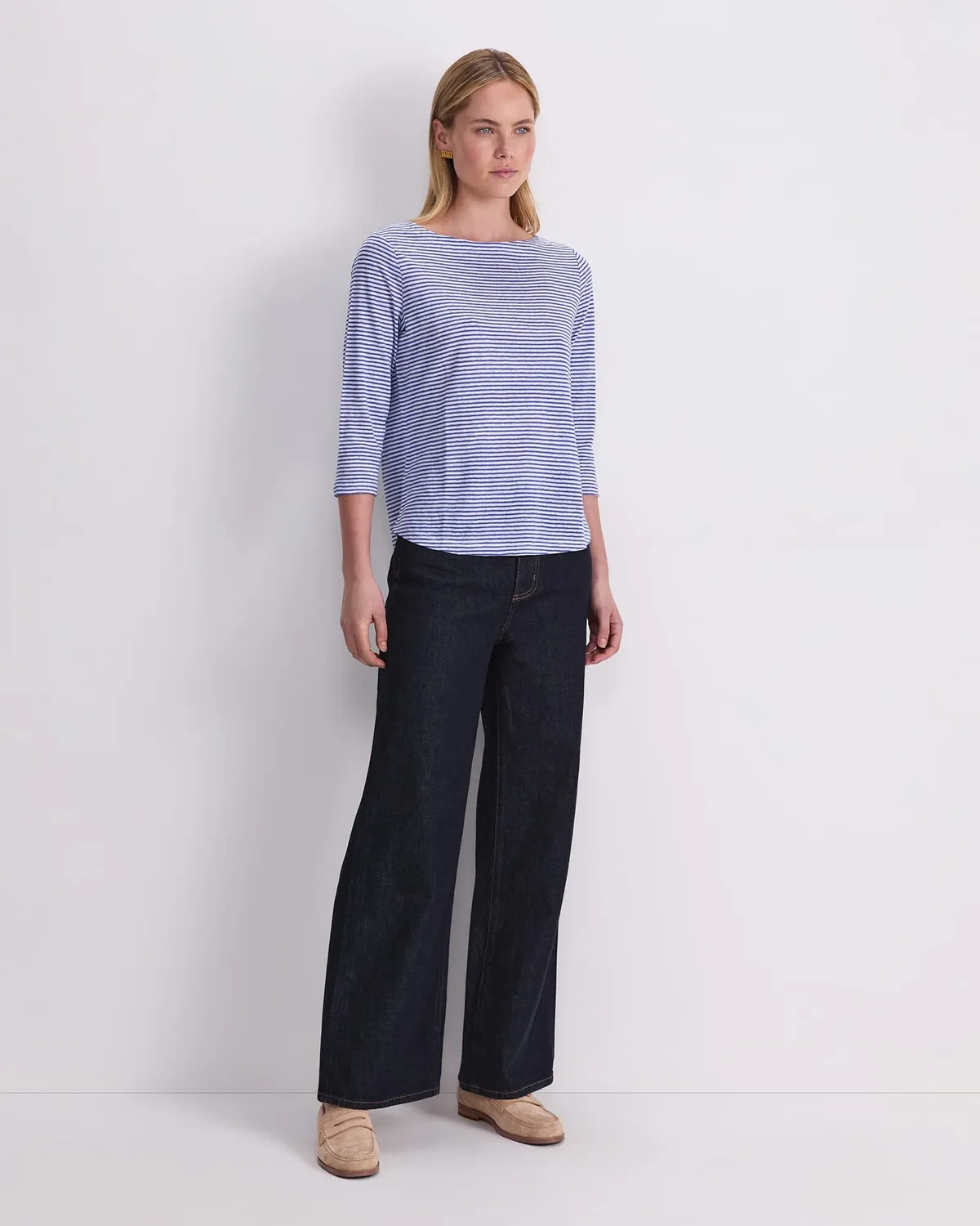 Sportscraft Cecile Haut Lin Femme Rayé Col Bateau Manches 3/4
