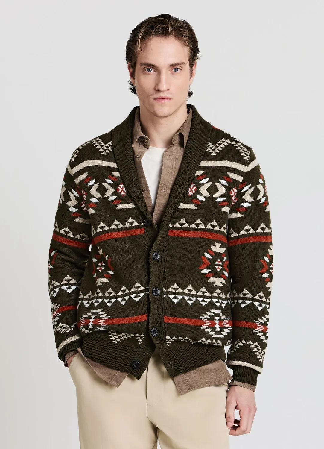 Calliope Cardigan gilet homme L motif navajo châle