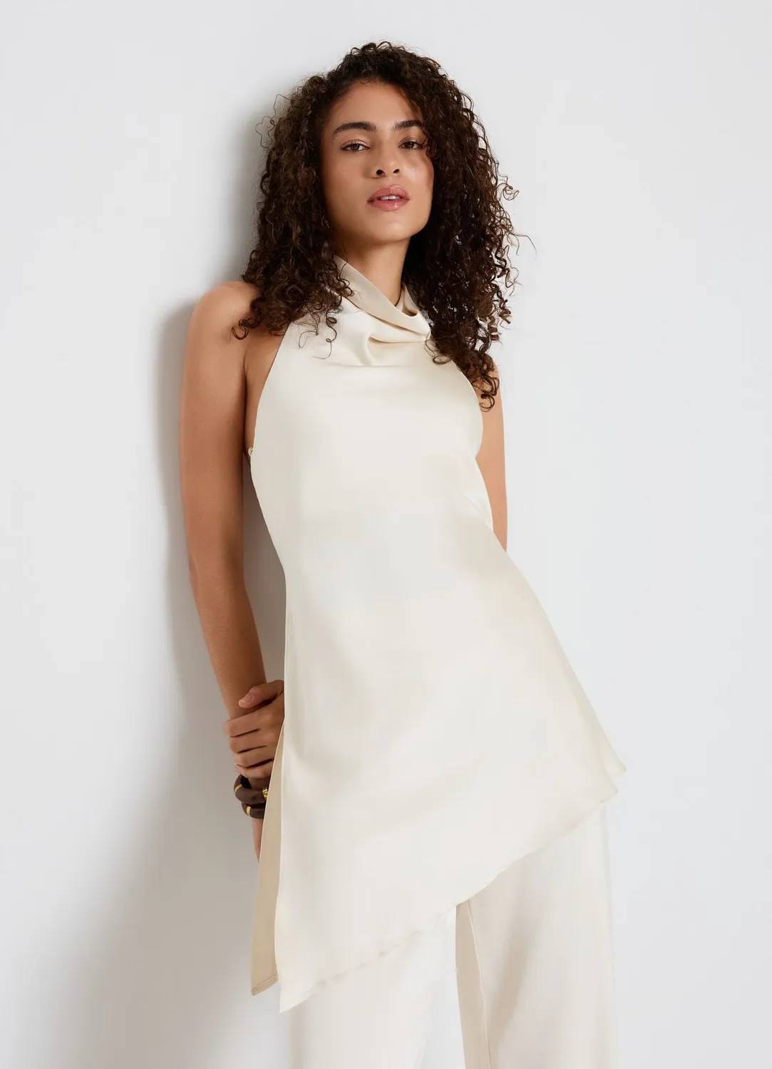 Calliope top halter satiné asymétrique femme