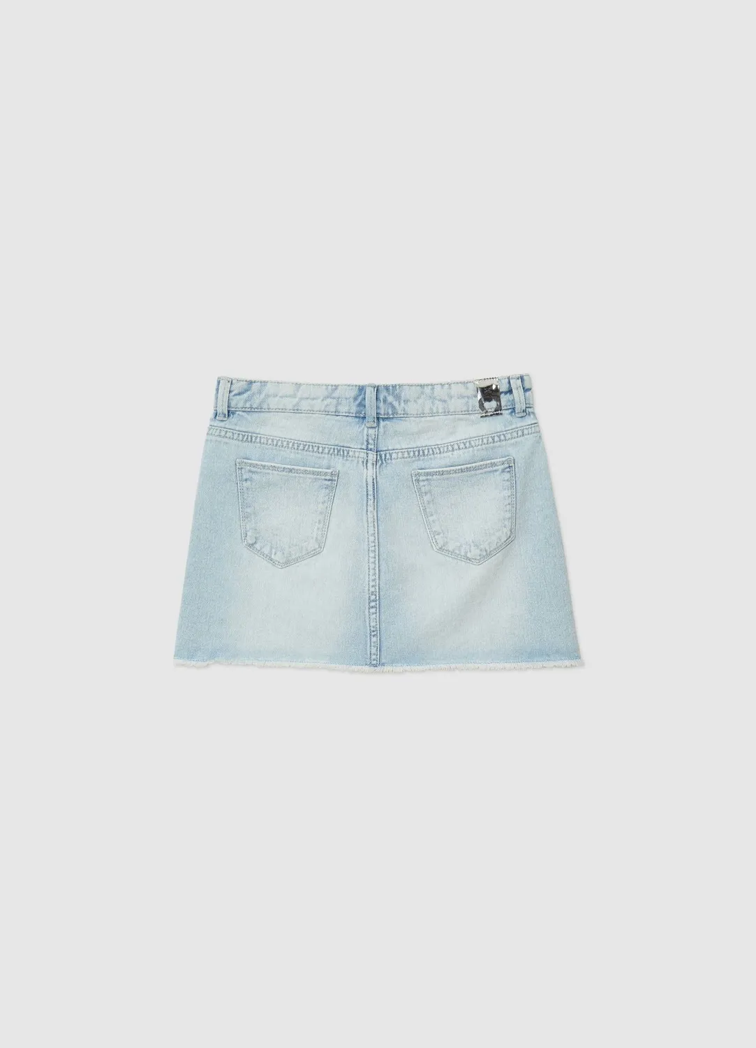 Calliope mini-jupe fille denim strass frangée