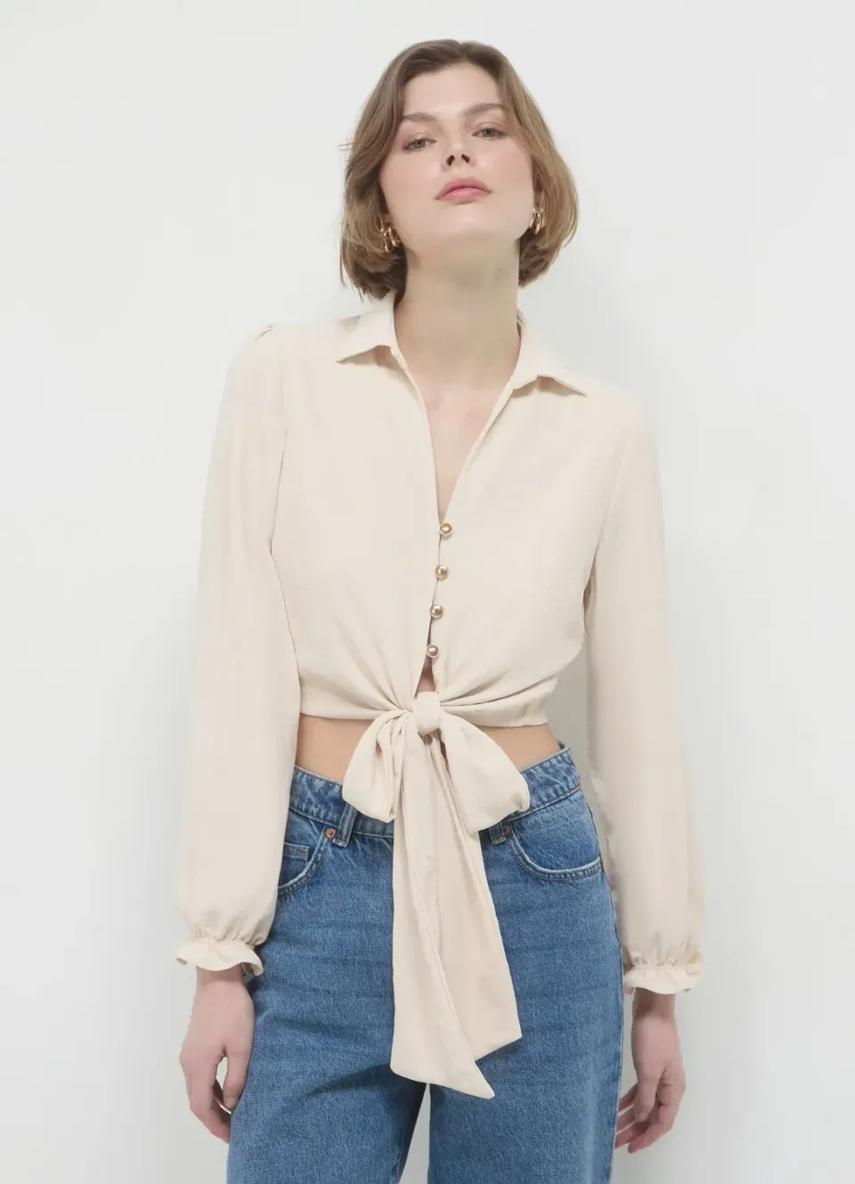 Calliope chemise crop nouée femme manches longues