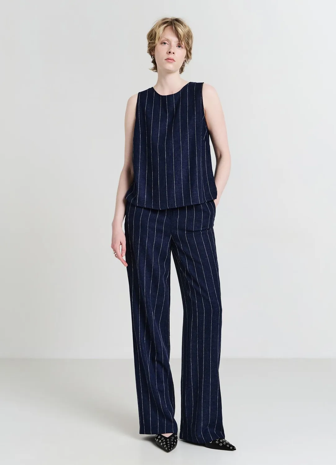 Calliope pantalon droit femme rayures craie taille élastique