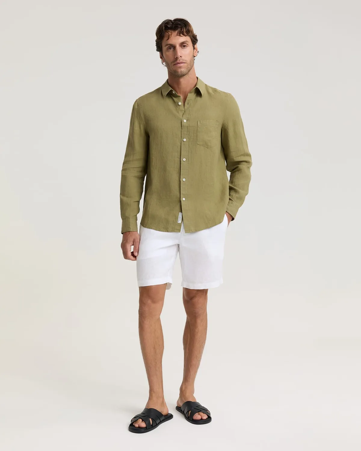 Sportscraft Chemise lin teint en fil homme manches longues