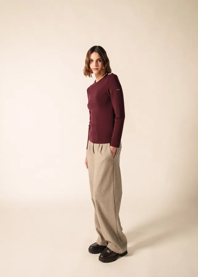 Saint James Bianca pantalon beige foncé flanelle laine