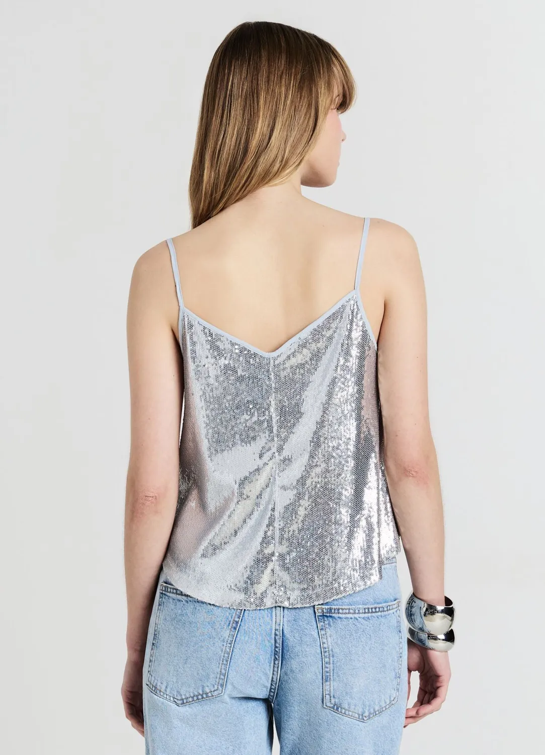Calliope top femme évasé paillettes fines