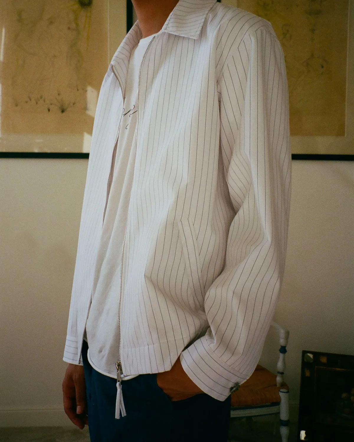 Erevan Lipp veste poplin blanche rayures boxy