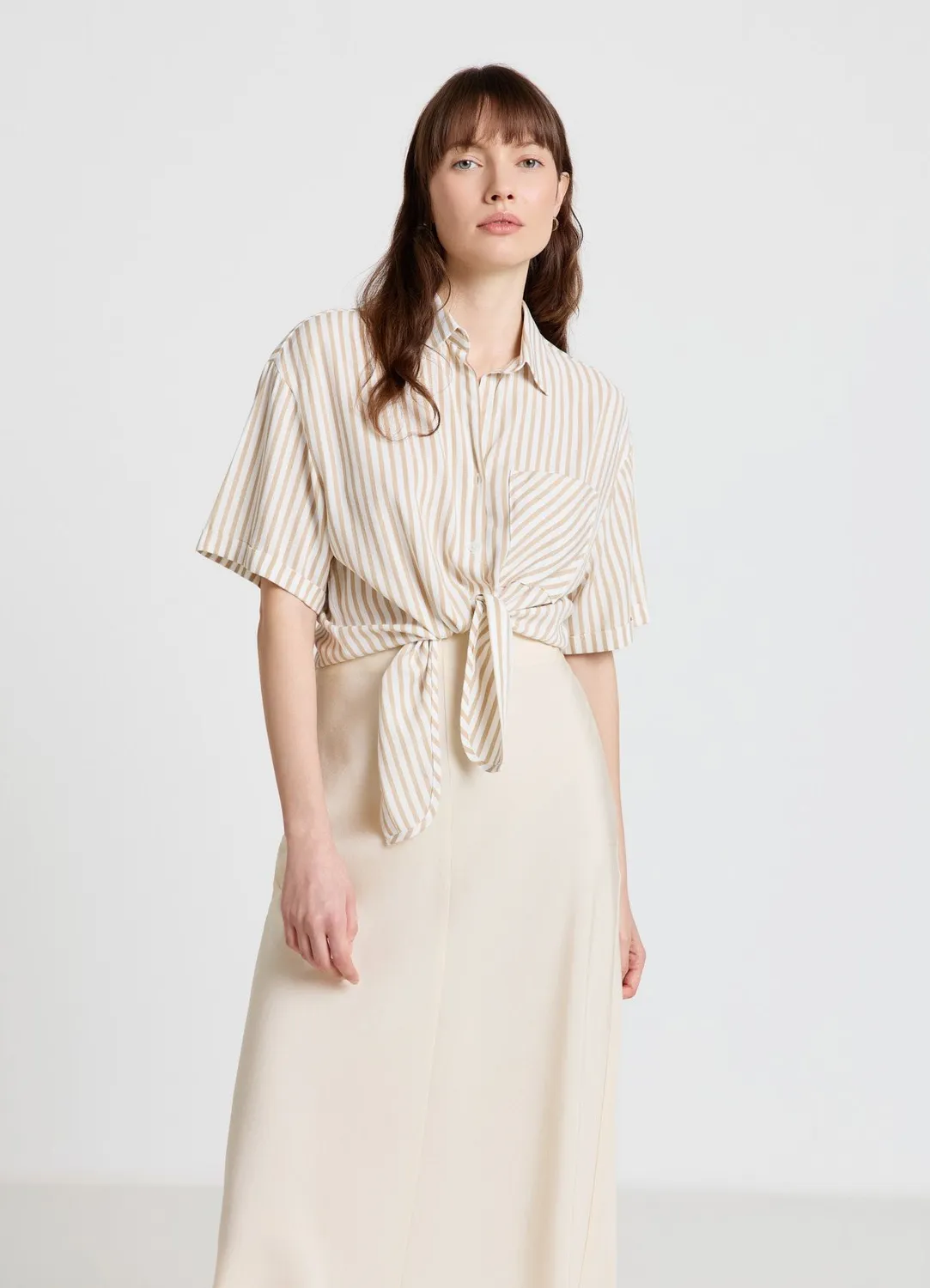 Calliope Chemise rayée femme noeud manches courtes