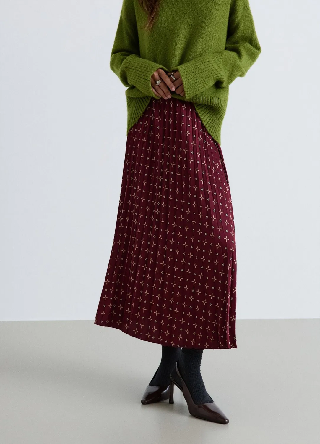 Calliope jupe femme plissée midi imprimée satin