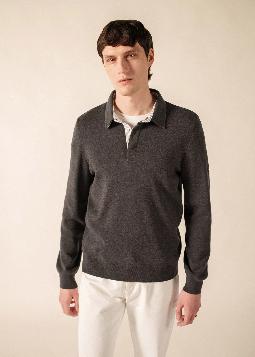 Saint James Baden pull polo gris foncé 100% laine