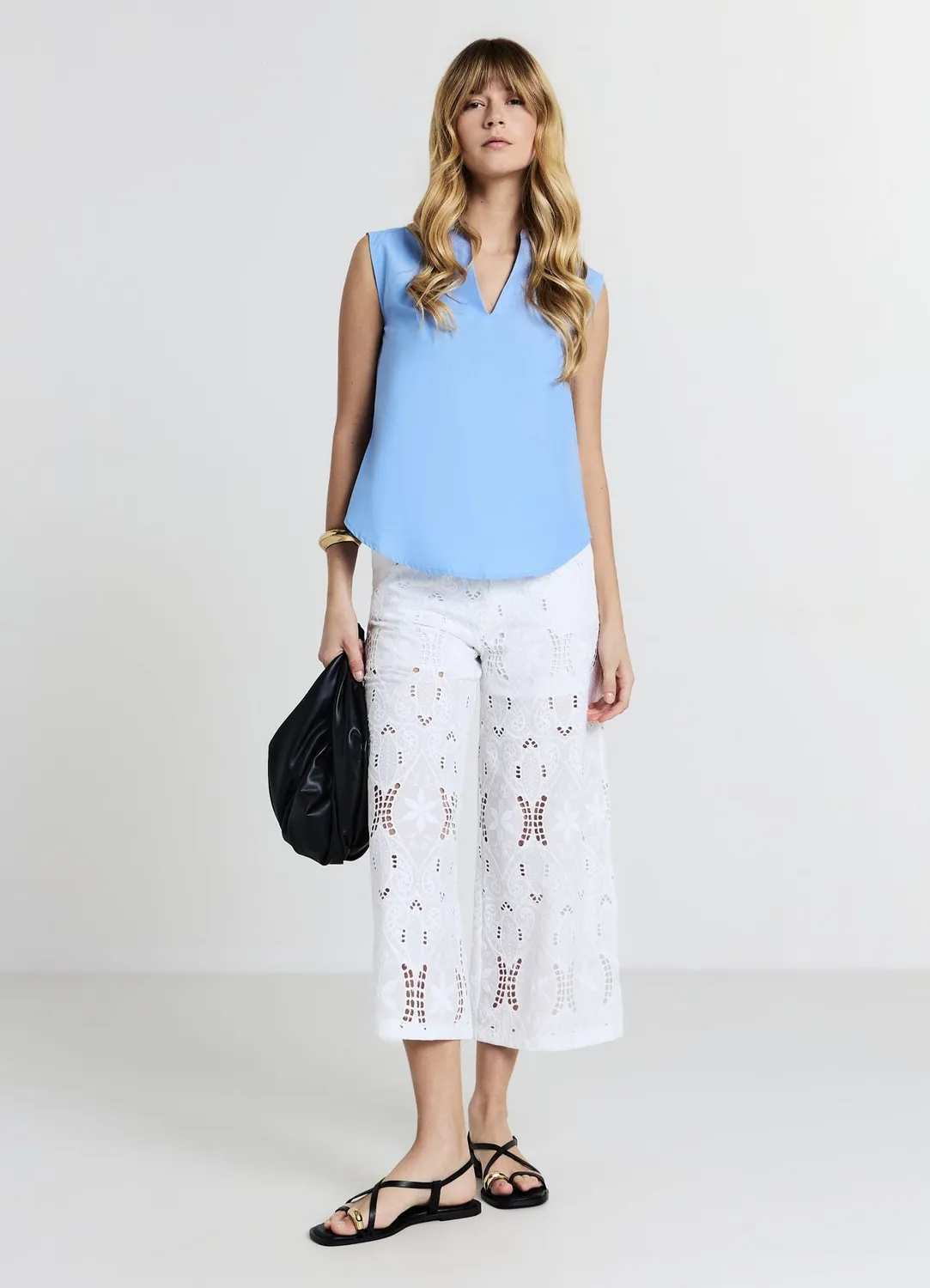 Calliope top femme col chemise sans manches coton