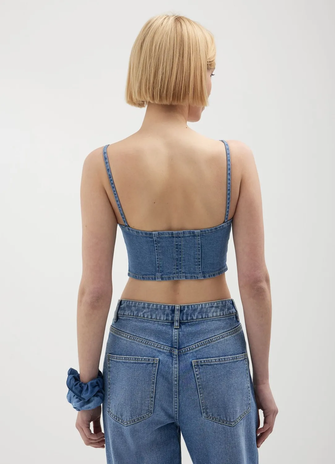 Calliope top crop denim femme bretelles fines