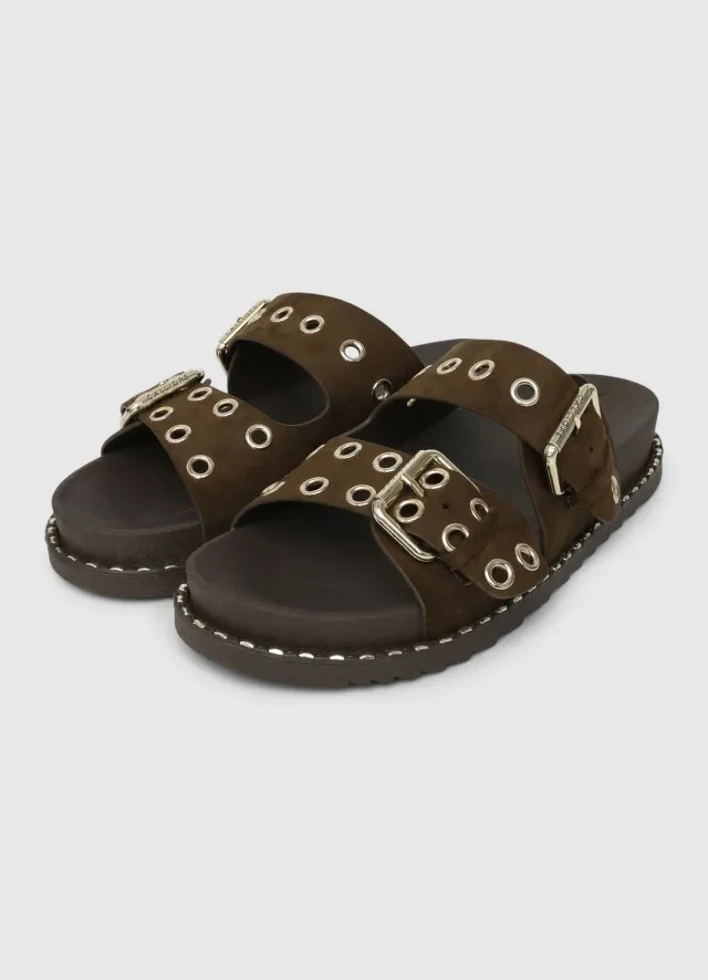 Calliope mules double boucle sandales femme doré