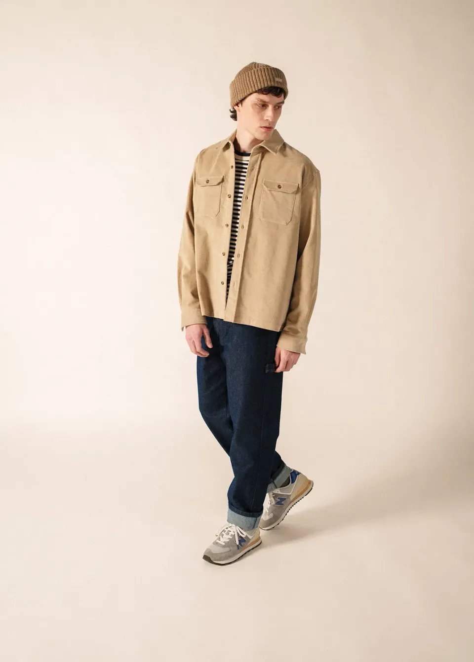 Saint James St Firmin surchemise beige velours homme