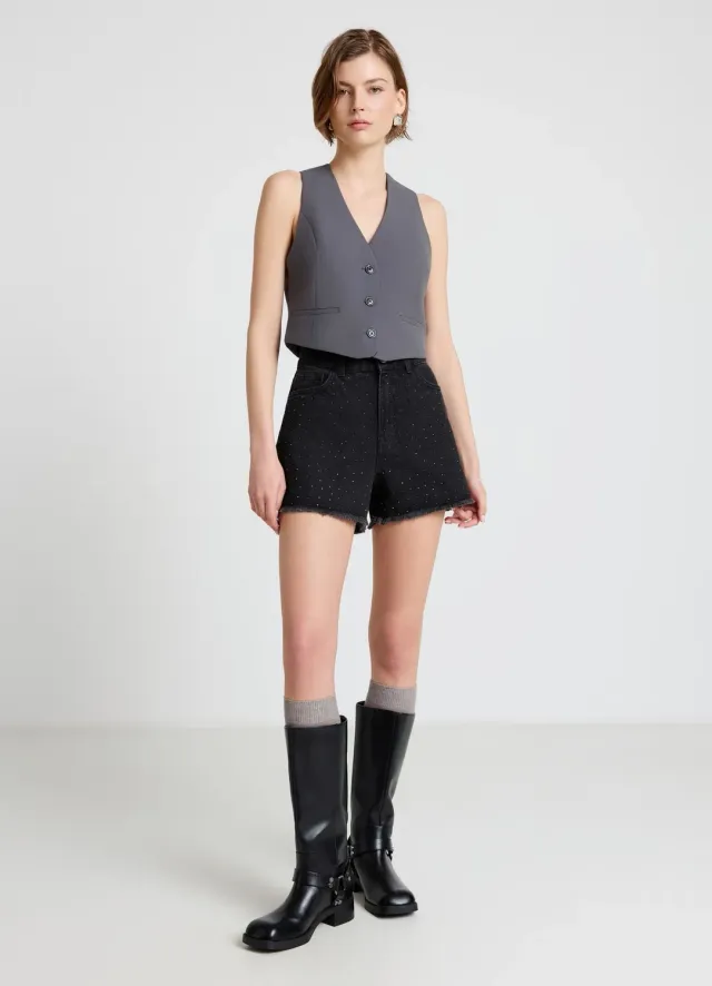 Calliope short jean femme strass effiloché