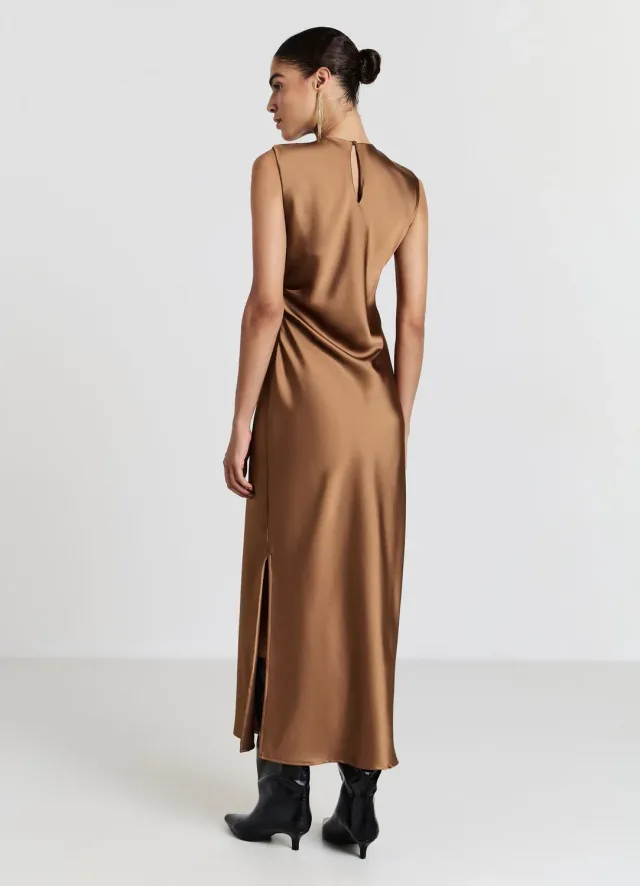 Calliope Robe Satinée Anneau Fente Femme S
