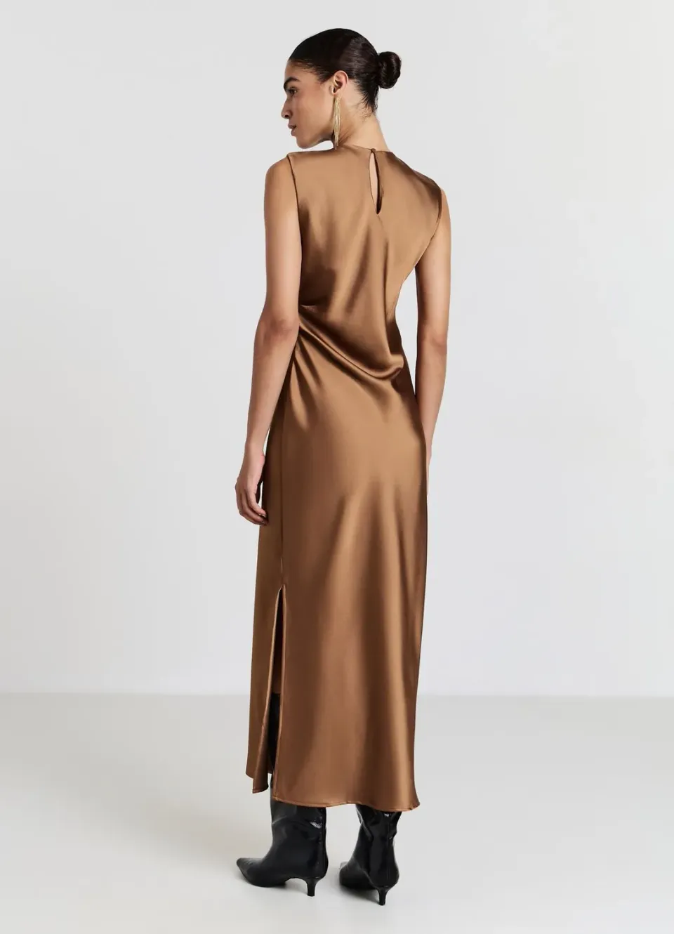 Calliope Robe Satinée Anneau Fente Femme S
