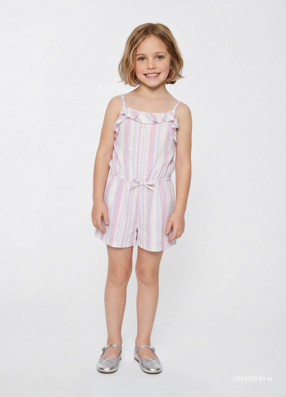 Calliope combishort rayé fille volants bretelles