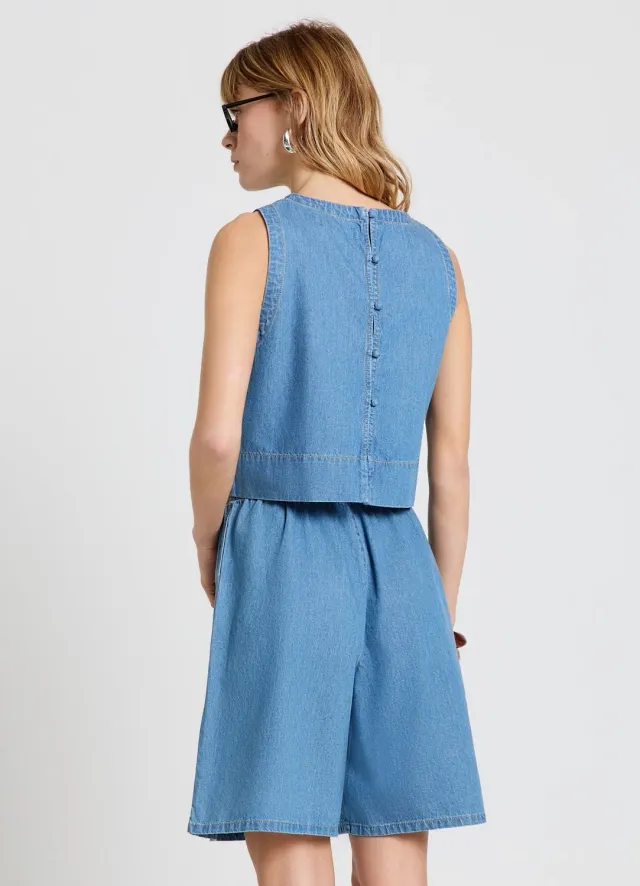 Calliope top denim femme boutons dos sans manches
