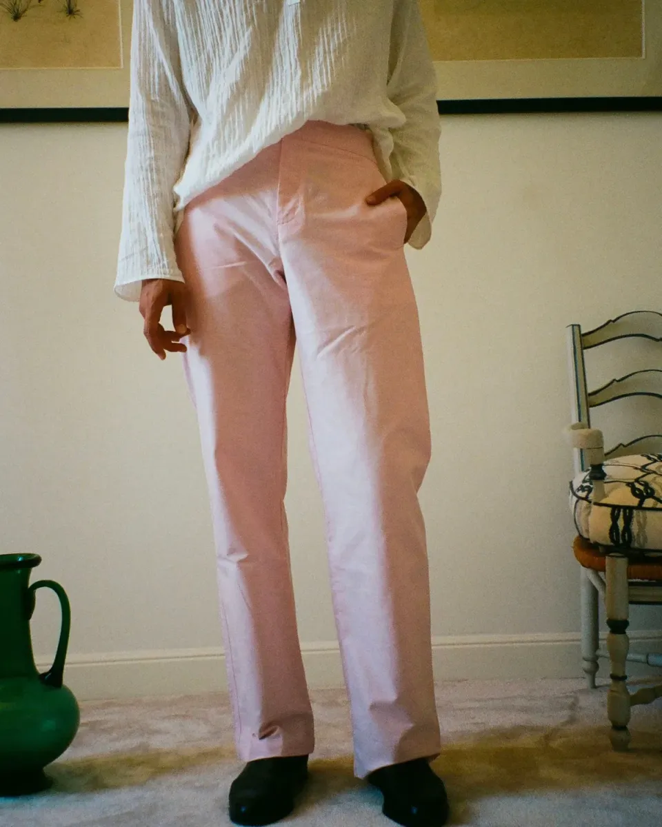 EREVAN Capon pantalon oxford rose coupe droite