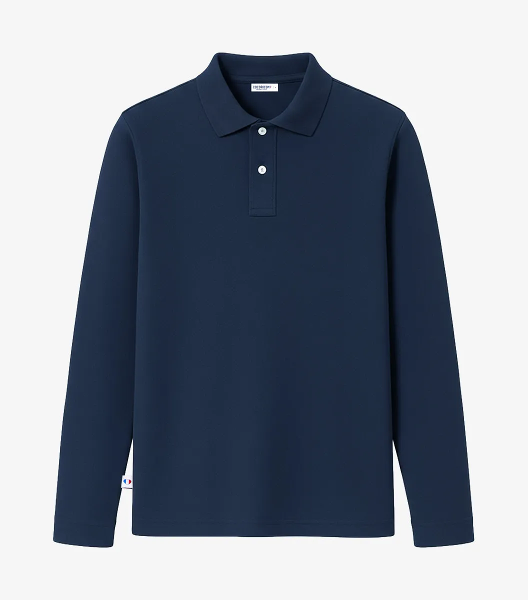 Cocorico Intemporel polo homme manches longues marine piqué