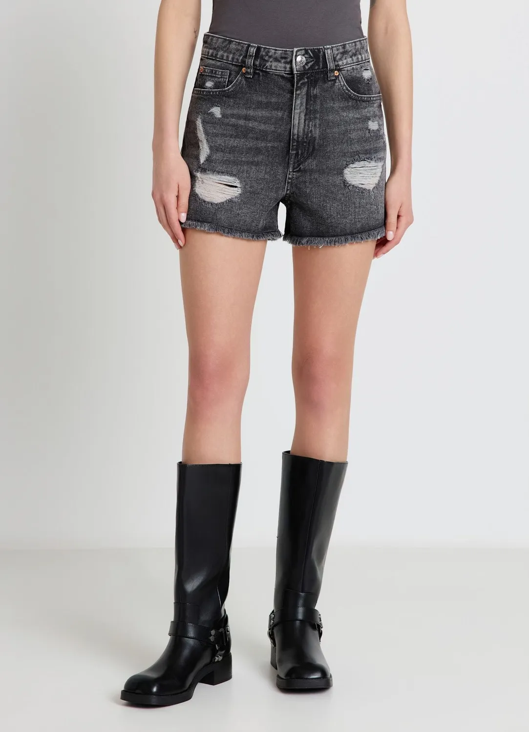 Calliope short mom denim déchiré femme taille haute
