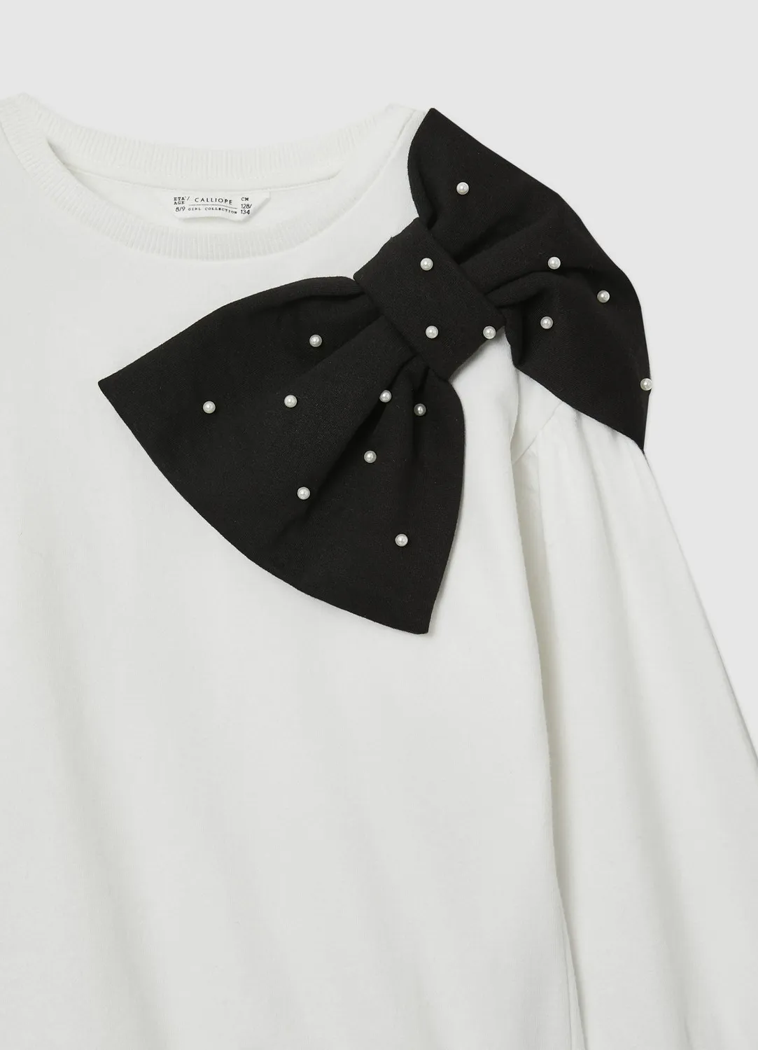 Calliope sweat fille noeud perles 8-9 ans col rond