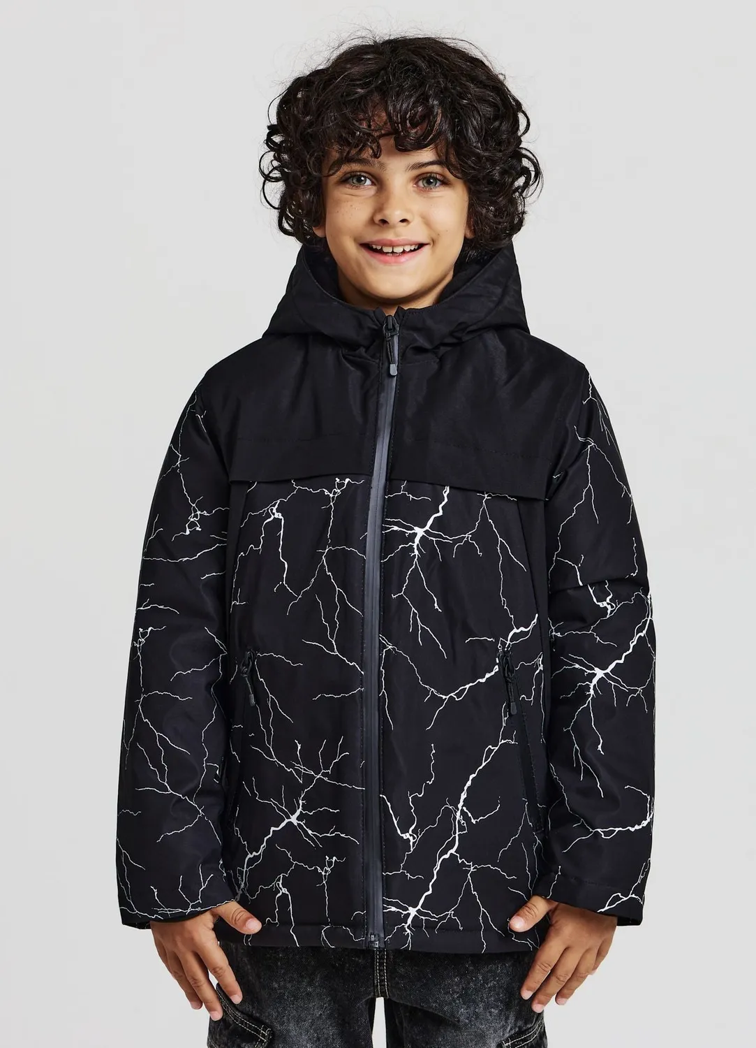 Calliope parka garçon capuche imprimé éclairs