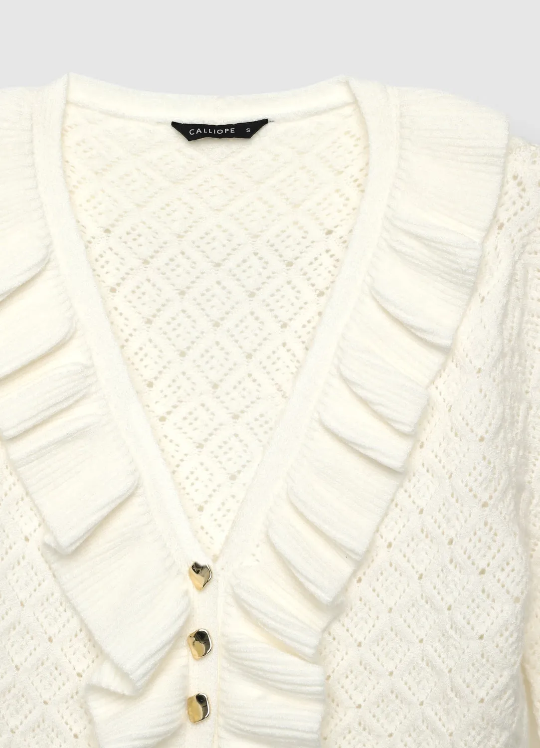 Calliope Cardigan pointelle femme col V à volants