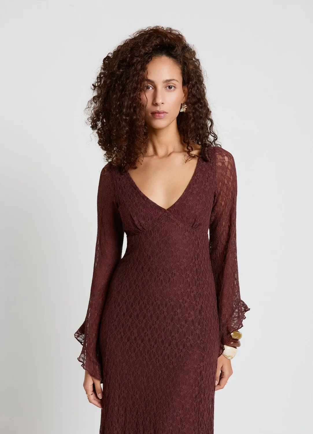 Calliope robe longue femme dentelle col V