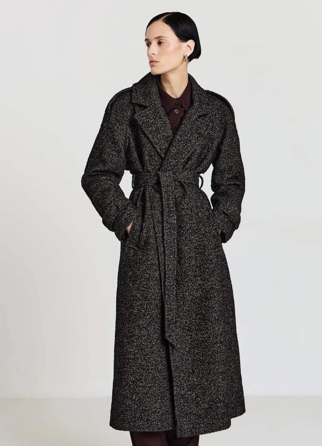 Calliope Cappotto trench Trench femme poivre et sel ceinturé
