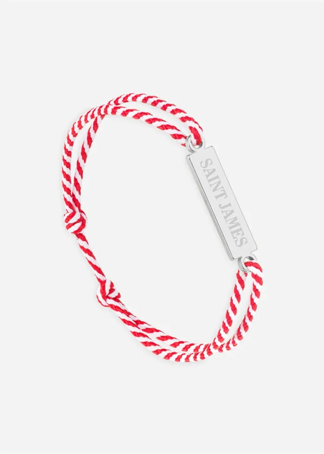 Saint James Logo bracelet argent rayé blanc rouge coton