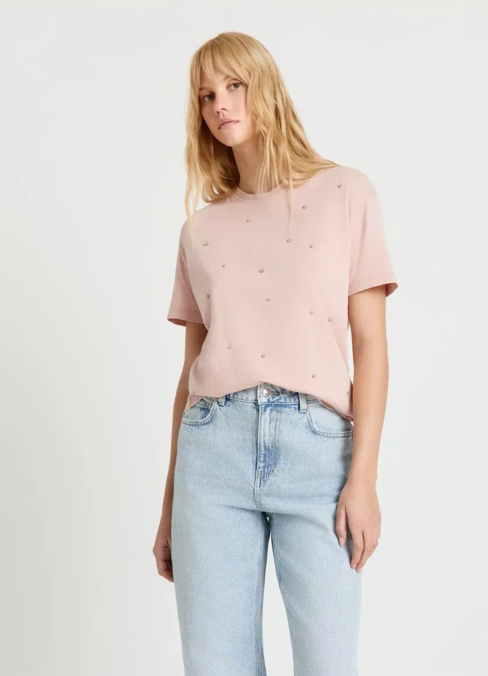 Calliope t-shirt délavé strass t-shirt femme col rond
