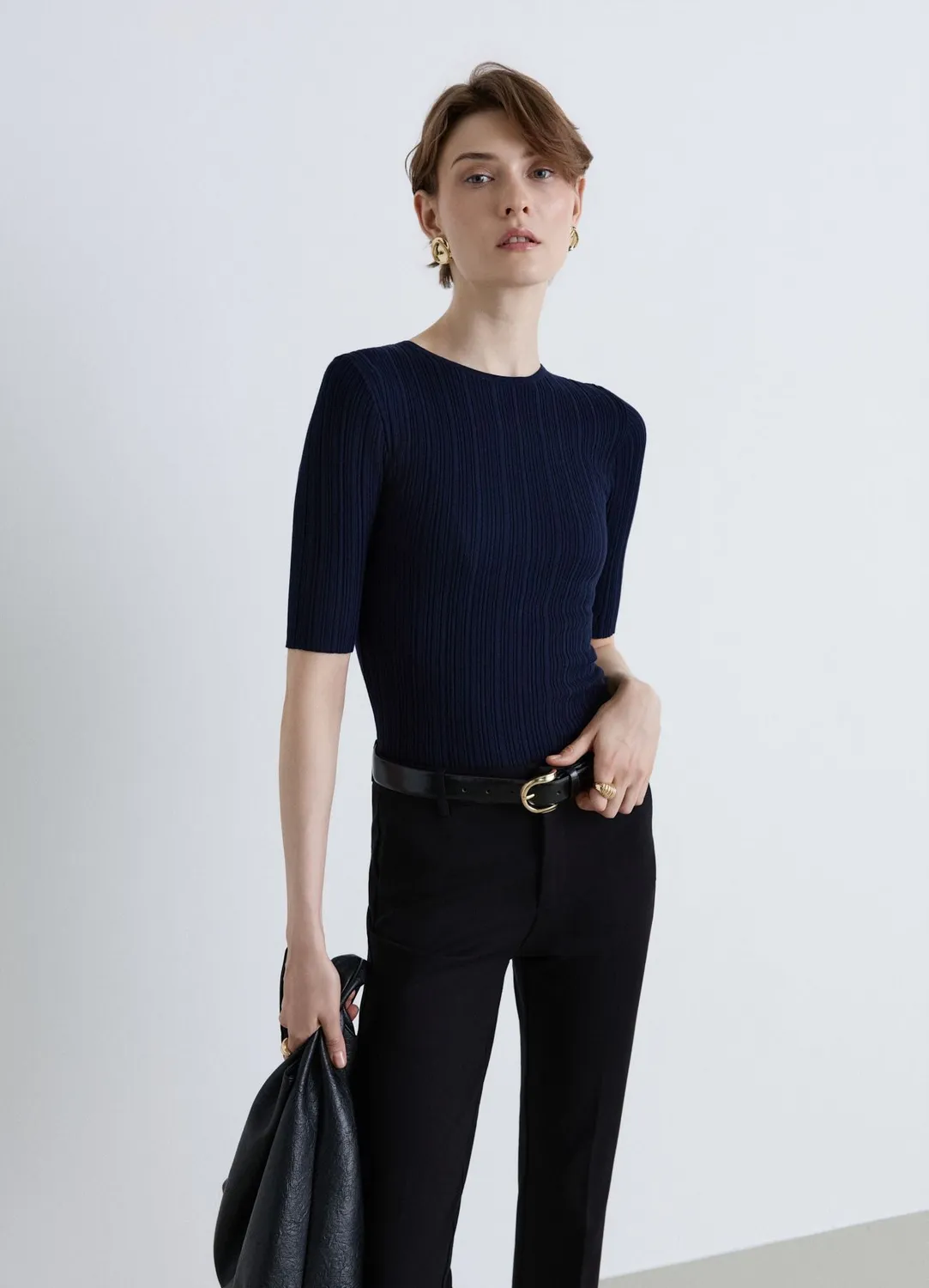 Calliope t-shirt côtelé col rond femme