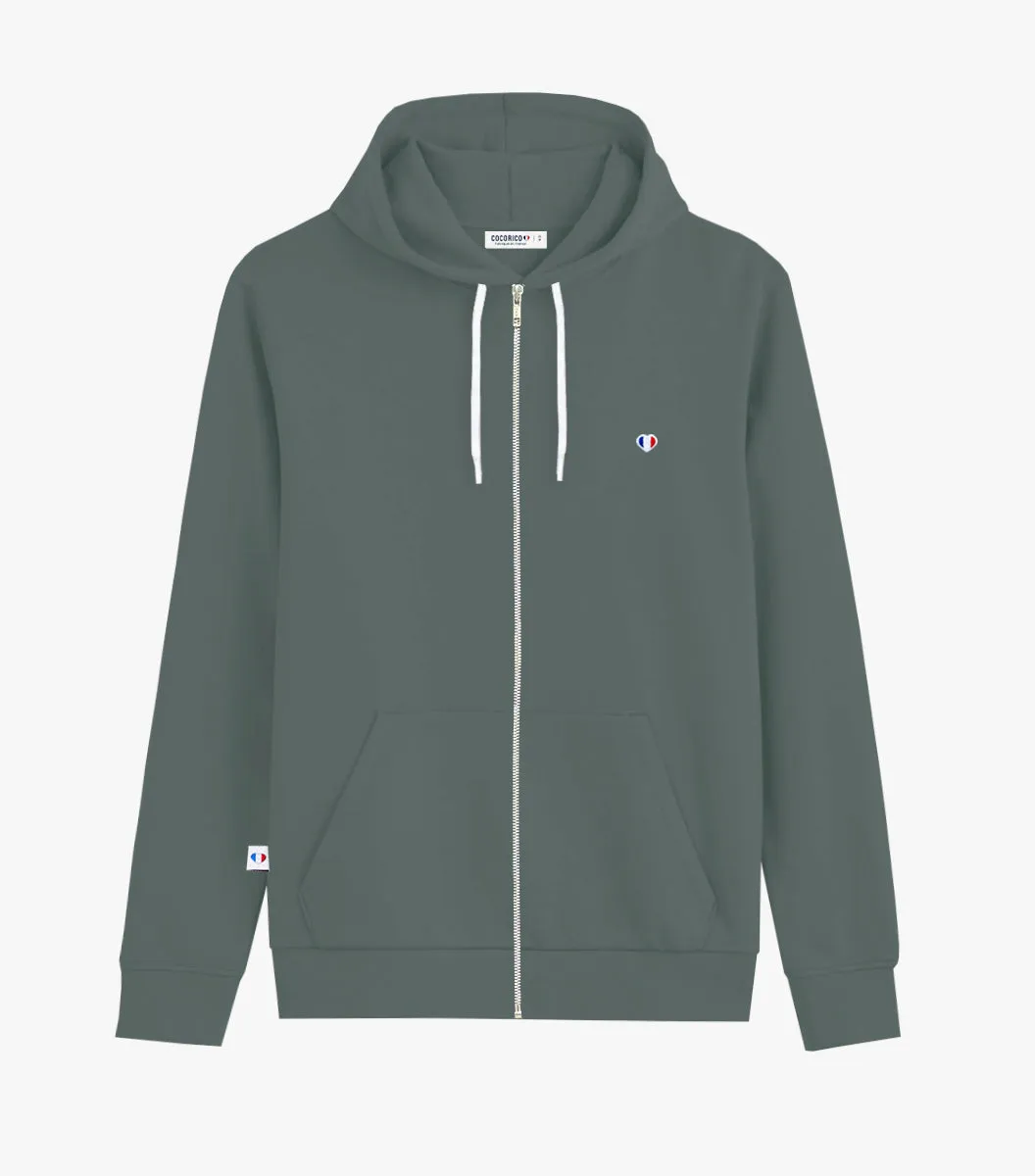 Cocorico Iconique sweat zippé femme sauge capuche