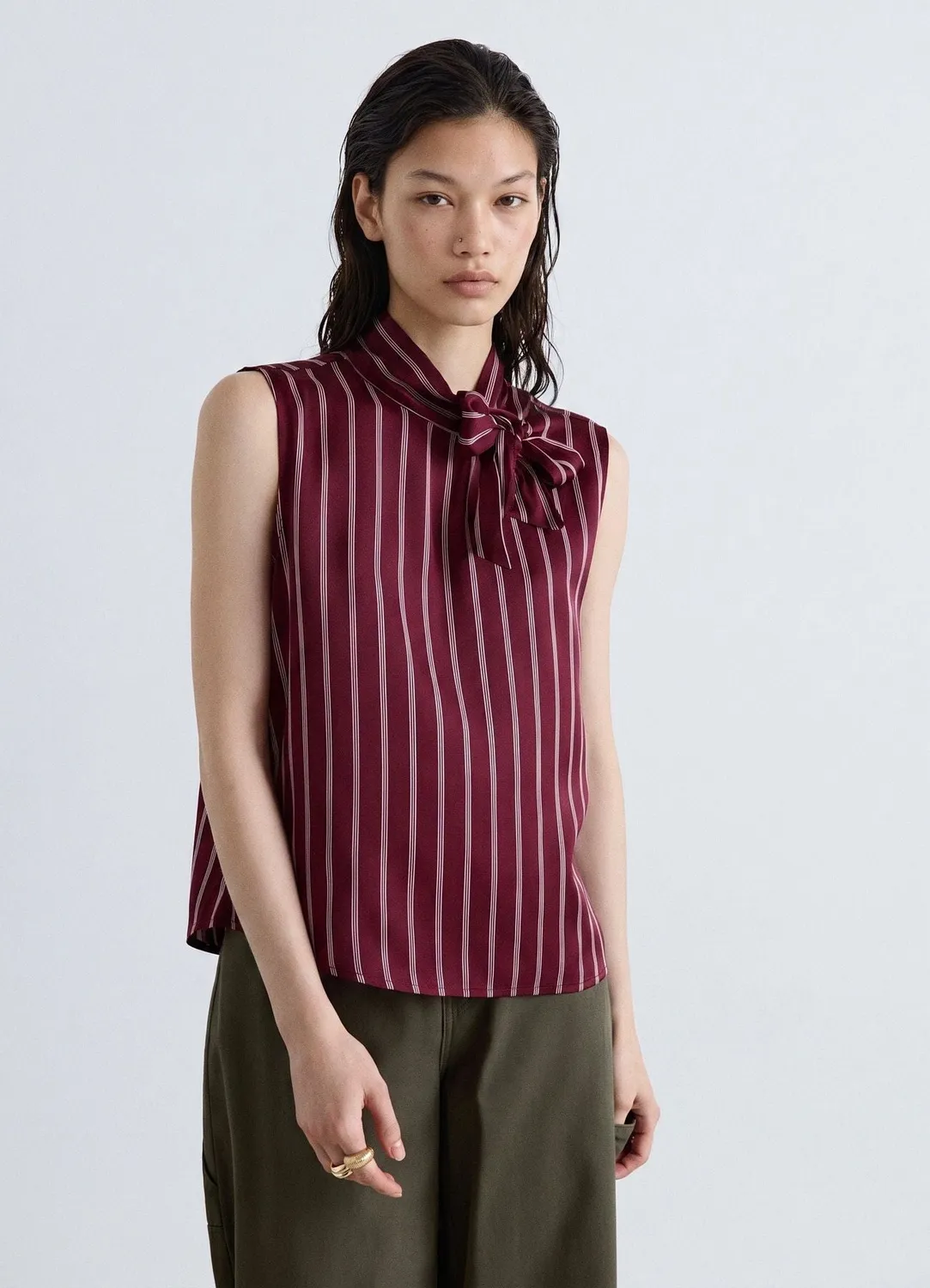 Calliope top rayé femme lavallière sans manches