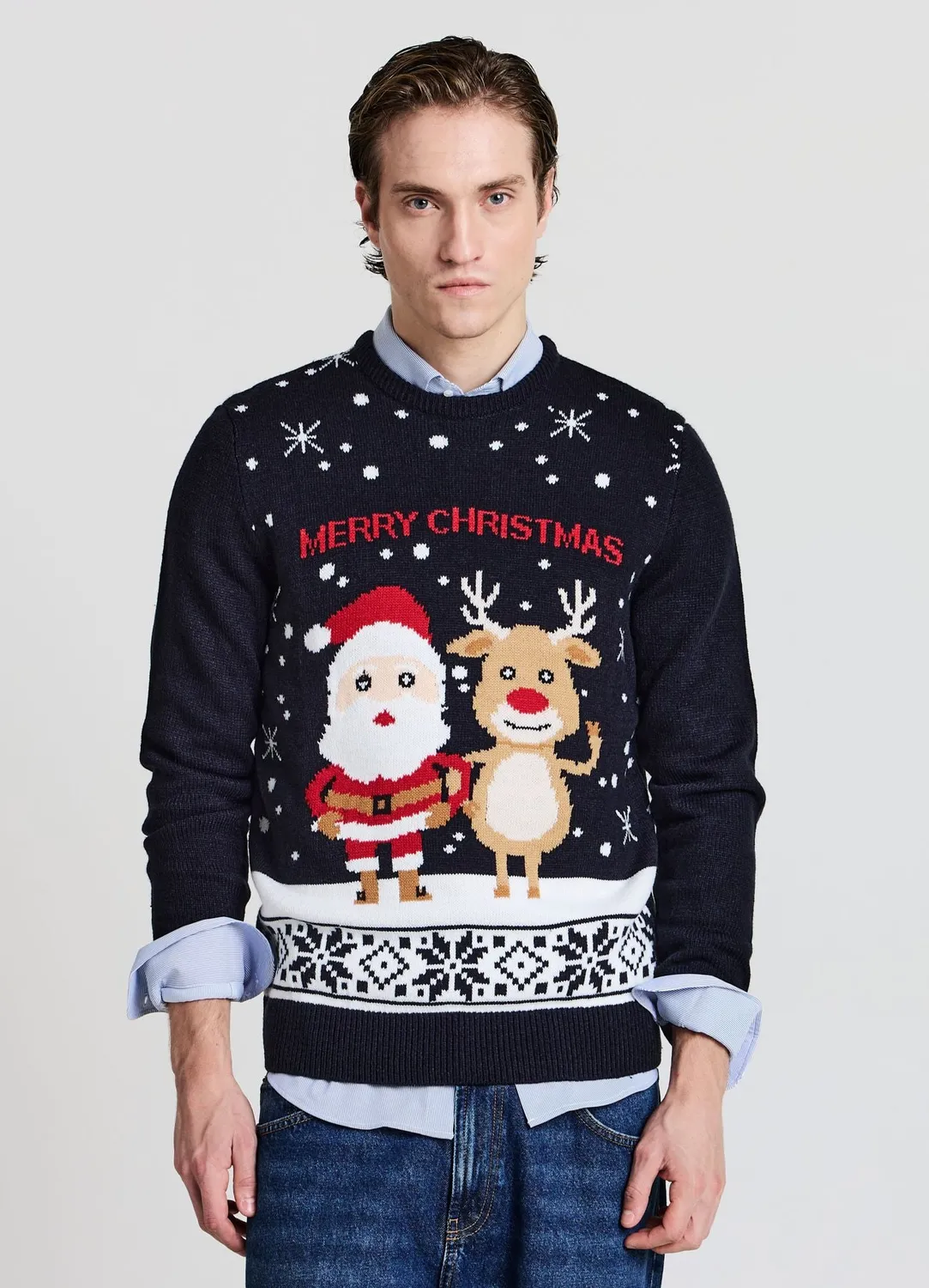 Calliope pull de Noël homme col rond imprimé festif