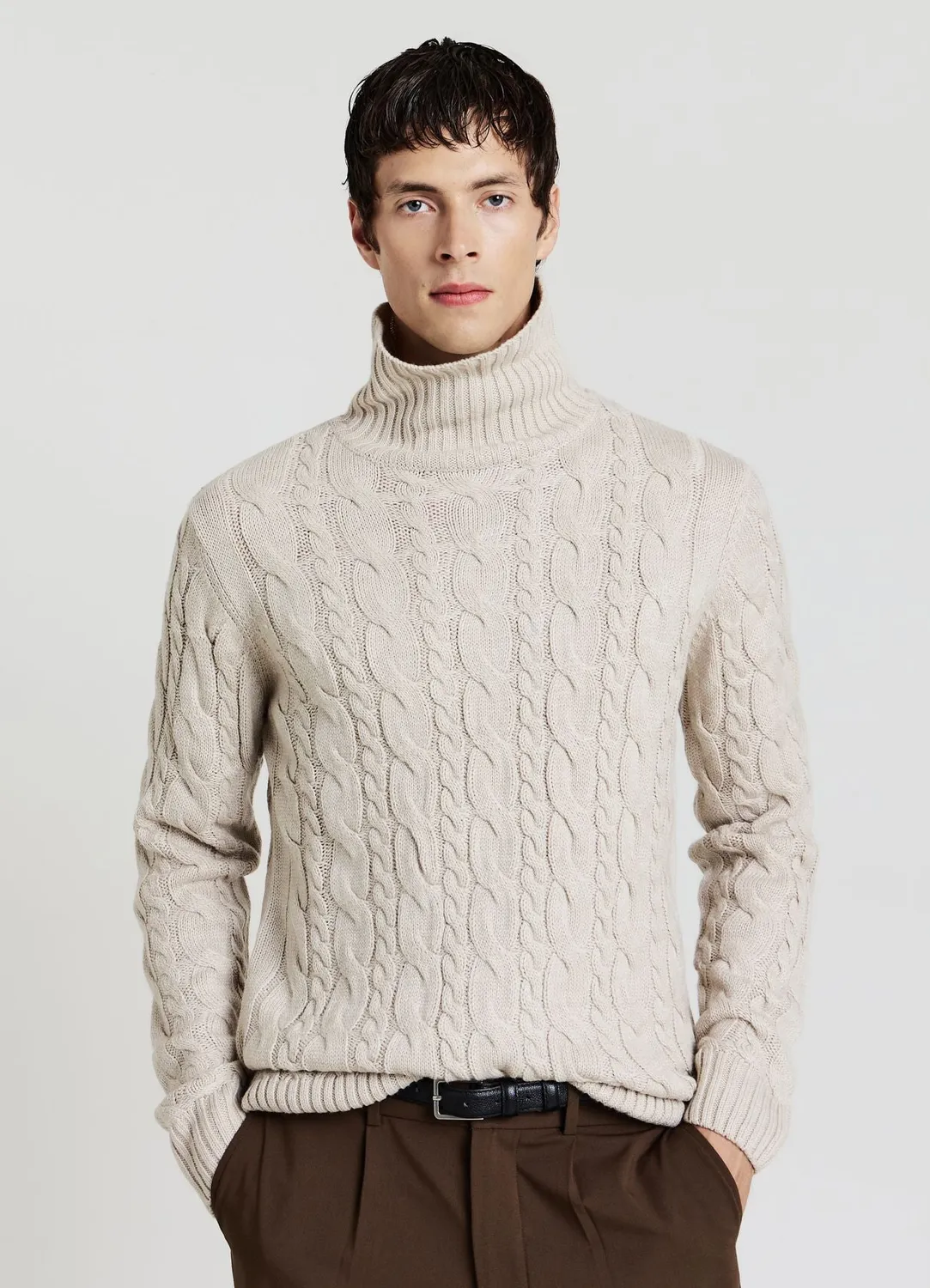 Calliope pull col roulé torsades homme uni