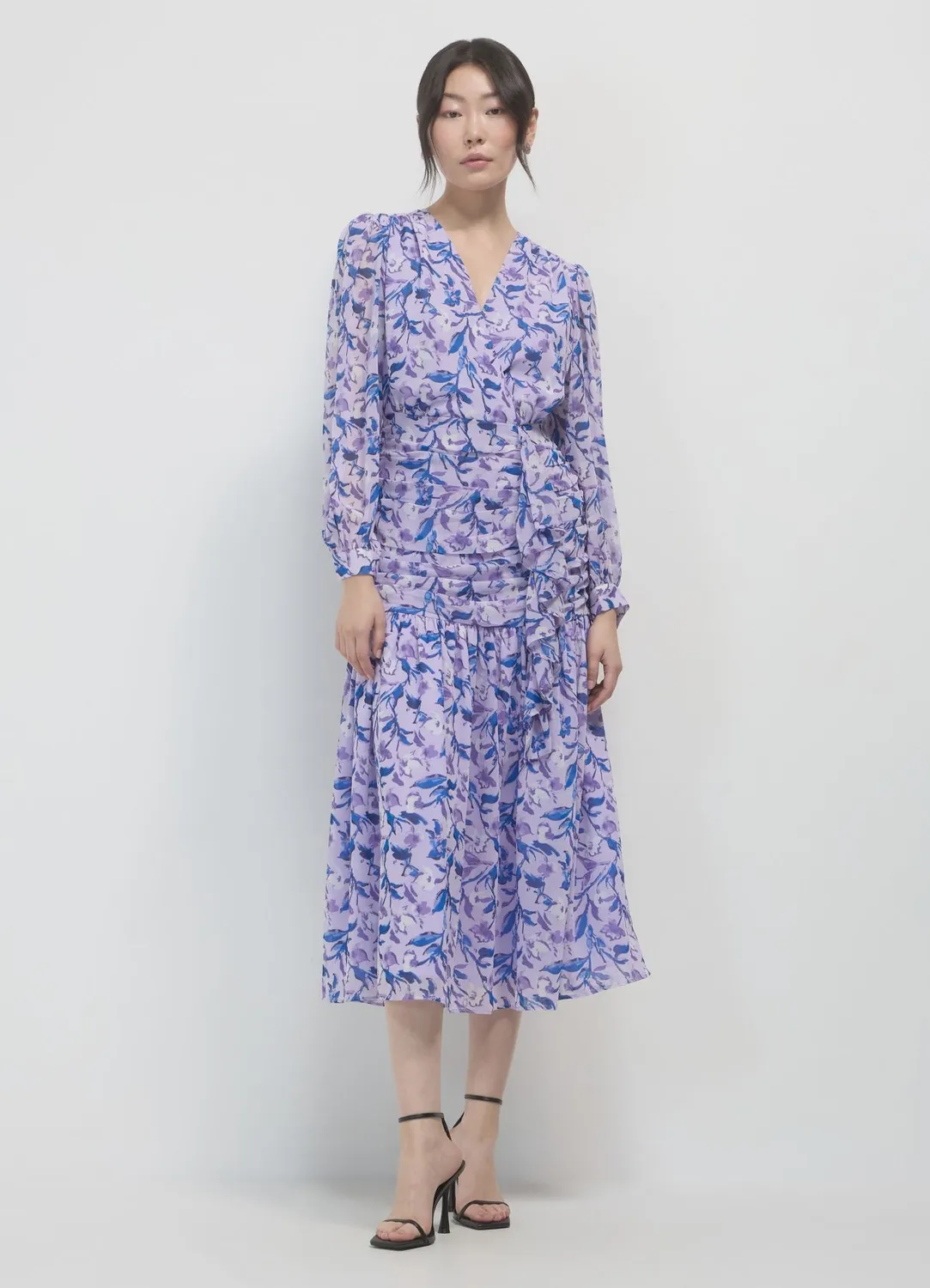 Calliope robe longue femme fleurs georgette col V