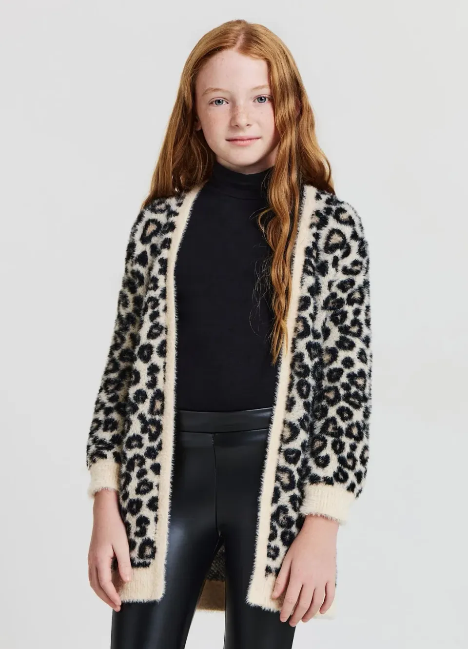 Calliope cardigan fille ouvert imprimé léopard