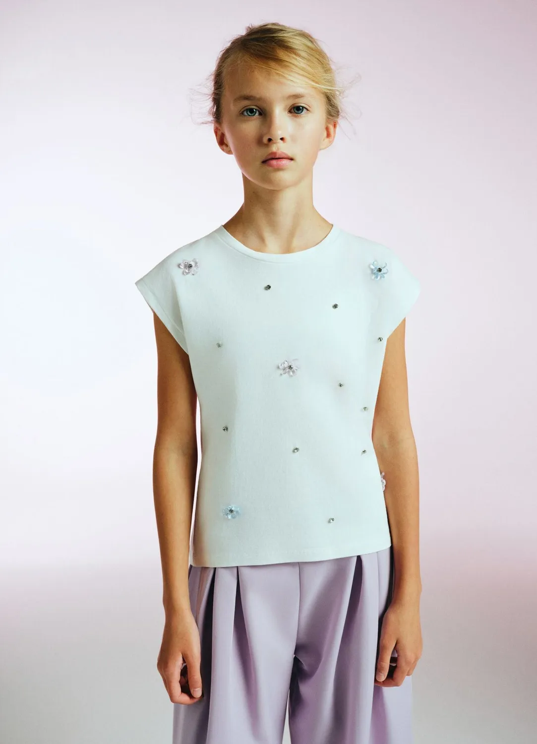 Calliope t-shirt fille fleurs strass col rond